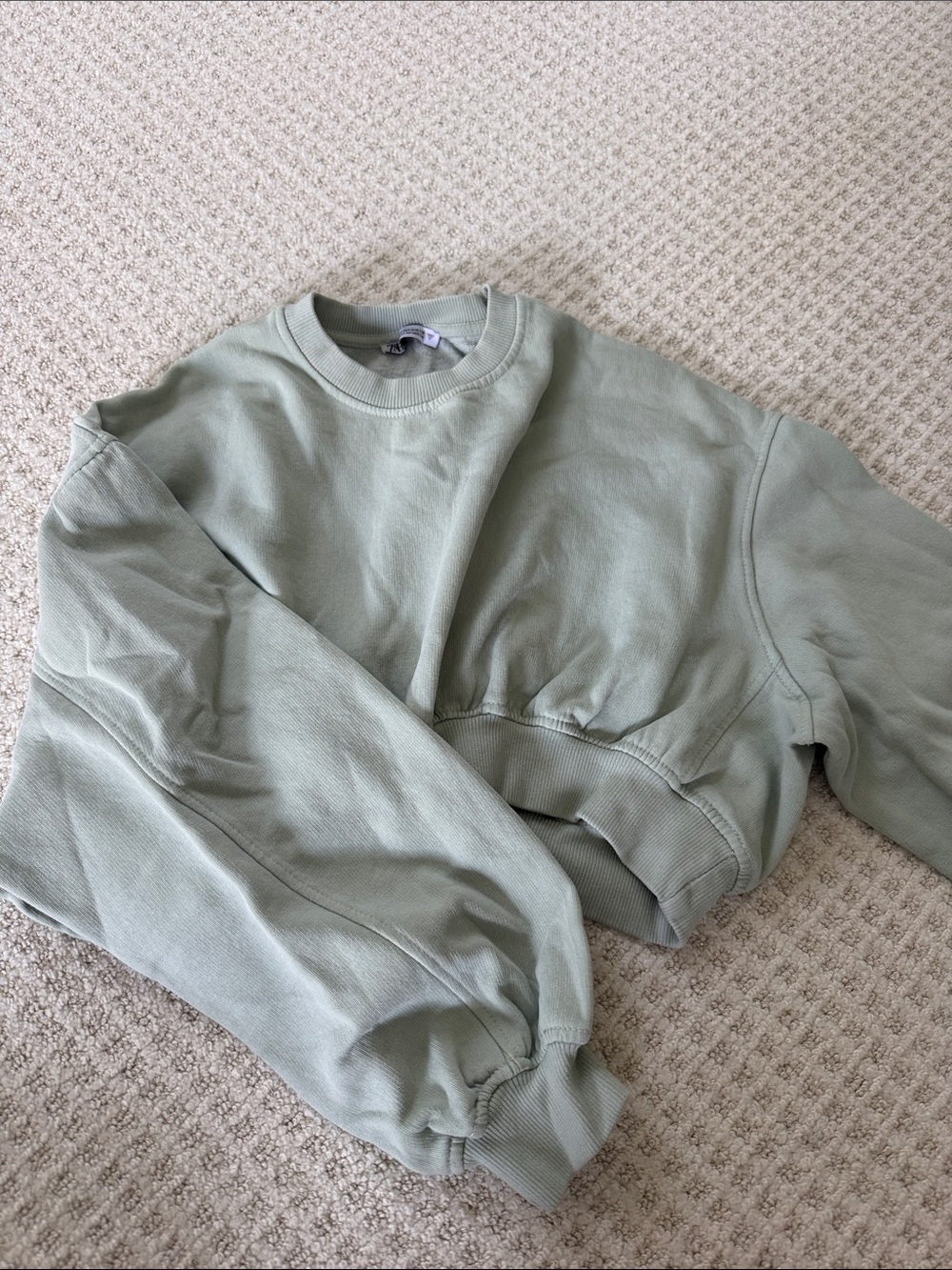 Zara Sage Green Cropped Crewneck Sweater